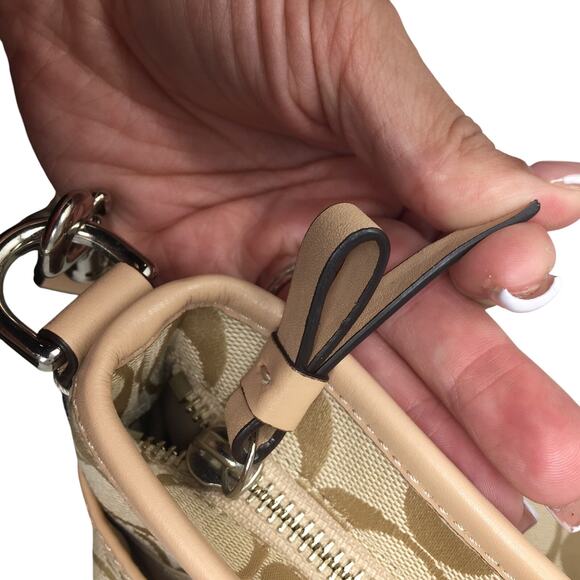 Coach Monogram Tan Canvas Crossbody Bag with Wide Pink Stripe in Center - Picture 13 of 16